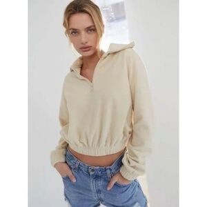 Urban Outfitters Quarter Zip Tan Fleece Top Size Small